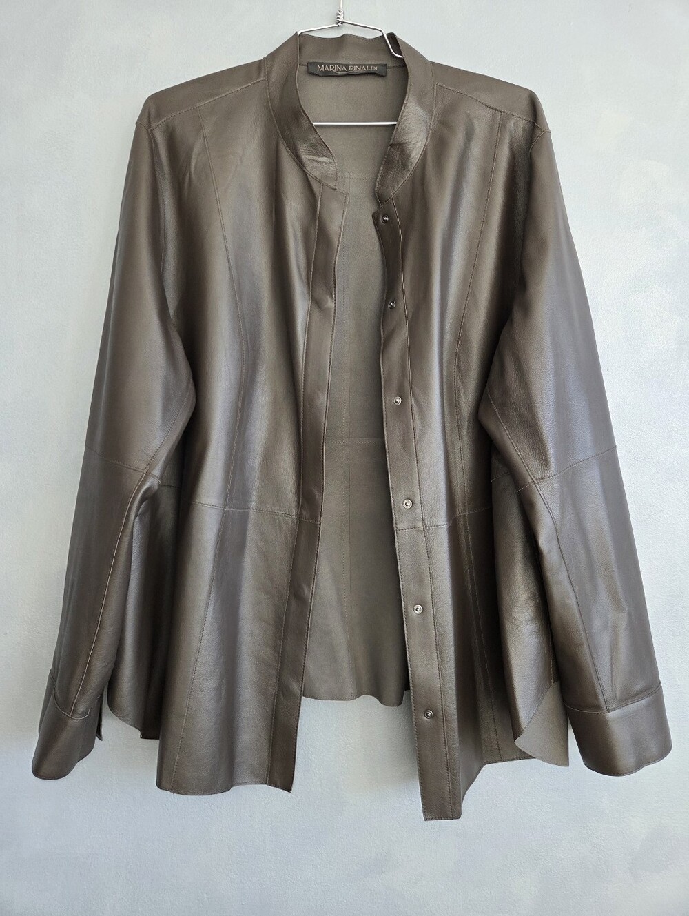 MARINA RINALDI CHOCOLATE BROWN LEATHER JACKET/ SHIRT US 16, NWOT